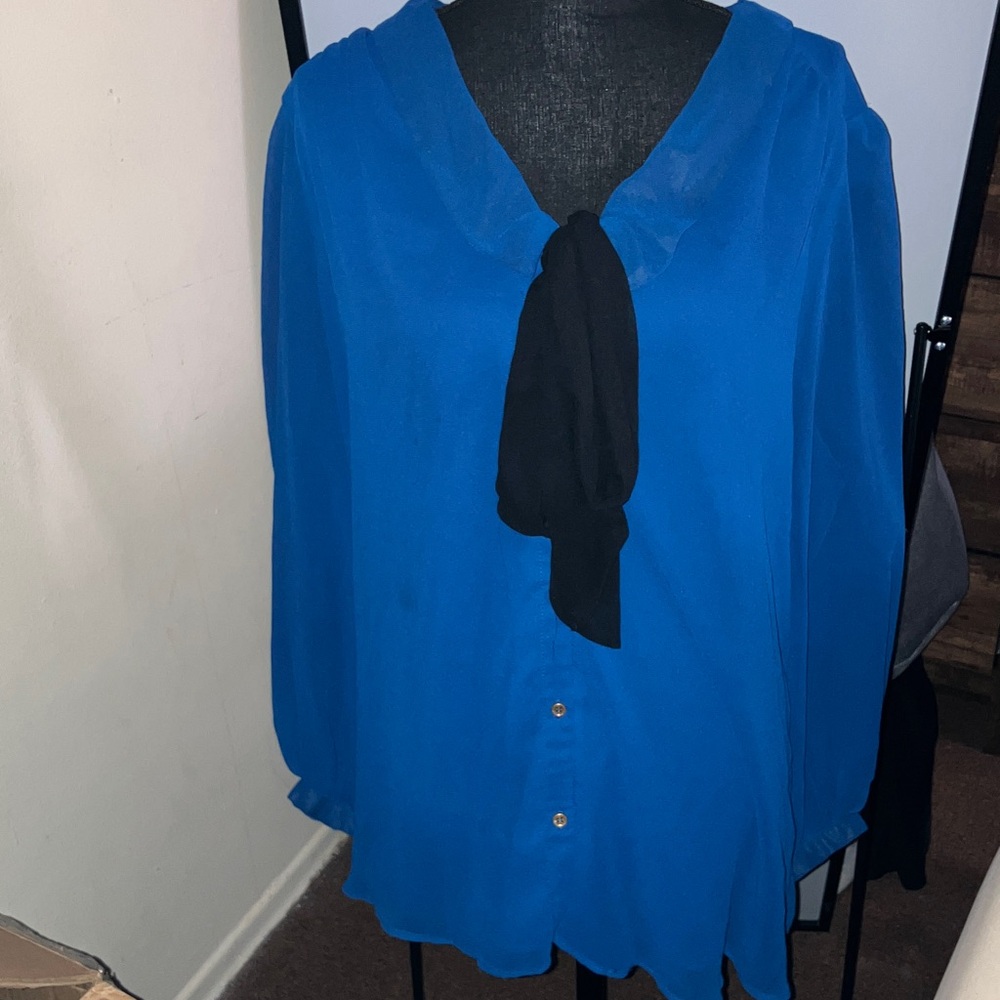 Simply Be Royal Blue Blouse with Black Tie